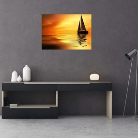 Obraz - Plachetnica pri západe slnka (70x50 cm)