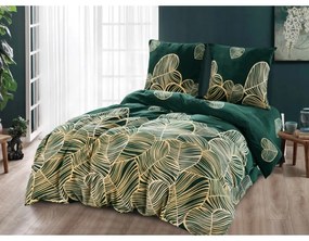 Mikroplyšové posteľné obliečky v zelenej farbe Rozmer: 200x220 + 2x 70x80 + plachta
