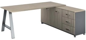 Rohový kancelársky písací stôl PRIMO STUDIO, skrinka vpravo, 1800 x 800 mm, biela / dub prírodný