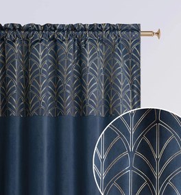 Tmavomodrý zatemňujúci záves s elegantným vzorom na riasiacu pásku 140x280 cm