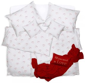 SCANquilt Obliečky KREP srdce biela červená 140x200 cm + 70x90 cm