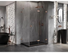 Mexen Lunar-F, 1-krídlový sprchový kút so skladacími dverami, pravý, 95 x 70 cm, 8mm číre sklo, medený profil, 836-095-070-65-00-P