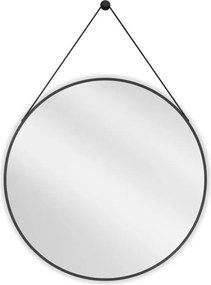 Mexen String, okrúhle kúpeľňové zrkadlo na pásiku 80 cm, farba rámu čierna matná, 9854-080-080-000-70