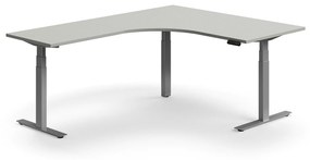 Výškovo nastaviteľný stôl QBUS, rohový, 1600x2000 mm, strieborný rám, svetlošedá