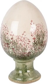 Béžové antik keramické vajíčko s kvetmi Rustic Flower XL - Ø 17*28 cm