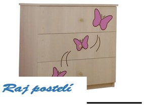 Raj posteli Komoda gravírované ružové motýliky dub jasný