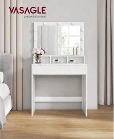 Toaletný stolík s LED osvetlením, so zrkadlom, nastaviteľný jas, biely