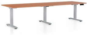 Výškovo nastaviteľný stôl OfficeTech Long, 260 x 80 cm, sivá podnož, čerešňa