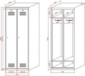 Kovová šatníková skrinka S2, 2-dverová, 1800 x 600 x 500 mm, cylindrický zámok, modré dvere