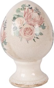 Béžové antik keramické vajíčko s kvetmi Protea Eucalypt S - Ø 9*14 cm