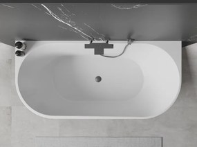 Mexen Oval, voľne stojaca nástenná vaňa 140 x 75 cm, biela, brúsený grafit prepad, 52671407500-95
