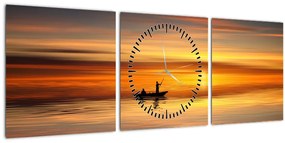 Obraz - plavba na loďke (s hodinami) (90x30 cm)