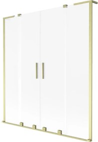 Mexen Velar L Duo, 2-krídlová posuvná vaňová zástena 150 x 150 cm, 8mm sklo námraza, zlatá matná, 896-150-003-32-55