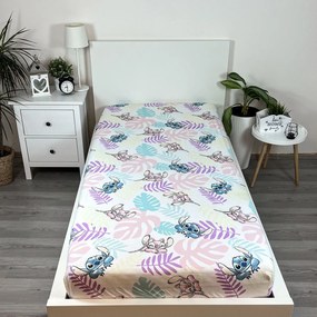Jerry Fabrics Bavlnené napínacie prostieradlo 90x200 + 25 cm - Lilo and Stitch "Leaves"