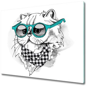 Sklenená doska na krájanie Mačka s okuliarmi 60x52 cm