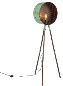 Vintage stojaca lampa na bambusovom statíve zelenej farby s meďou - hlaveň