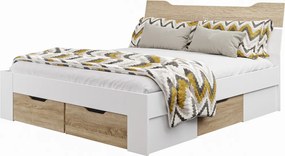 Posteľ s úložnými zásuvkami Asko 180x200 cm, biela/dub sonoma