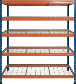 Kovové regály RIVET PRO 252x150x45 oceľová mriežka 5 úrovní modro-oranžová
