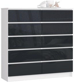 Komoda Kapil III (biela + lesk grafit). Akcia -12%. Vlastná spoľahlivá doprava až k Vám domov. 1128654