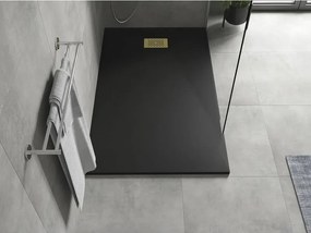 Mexen Hugo, obdĺžniková sprchová vanička SMC 160 x 90 cm, čierna, zlatá krytka, 42709016-G