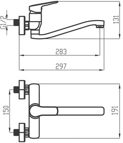 Novaservis Metalia 54, drezová umývadlová batéria 150 mm, chrómová, 54070-0