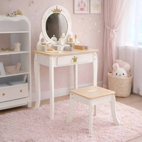 KIK Detský biely drevený toaletný stolík Lulilo Bella pre dievčatá s doplnkami a zrkadlom
