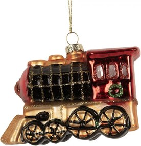 Červená sklenená vianočná ozdoba vláčik - 10*5*6 cm