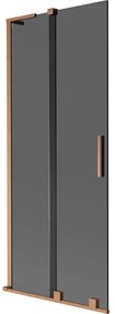 Mexen Velar L, 2-krídlová posuvná vaňová zástena 85 x 150 cm, 8mm šedé sklo, medená matná, 896-085-003-41-65