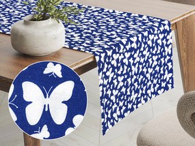 Biante Bavlnený behúň na stôl Sandra SA-376 Biele motýliky na modrom 20x160 cm