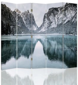 Ozdobný paraván Hory Jezero Krajina - 180x170 cm, päťdielny, obojstranný paraván 360°