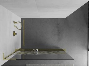 Mexen Kioto+ L, sprchová zástena Walk-In s poličkou a vešiakom 80 x 200 cm, 8mm číre sklo biely vzor, zlatý lesklý profil,800-080-123-50-85