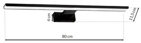 LED kúpeľňové zrkadlové osvetlenie SHINE BLACK, LED/15W/230V, 80 cm, IP44, čierne