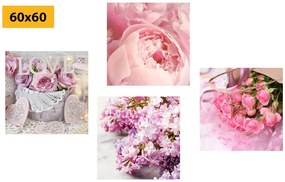 Set obrazov jemné zátišie kvetov - 4x 60x60