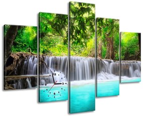 Gario Obraz s hodinami Nádherný vodopád v Thajsku - 5 dielny Rozmery: 150 x 105 cm