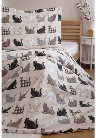 Obliečky z Renforcé bavlny PATTERNED CATS béžové Rozmer obliečky: 2 ks 70 x 90 cm | 200 x 220 cm