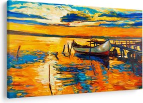 Obraz - Loďka pri západe slnka (90x60 cm)