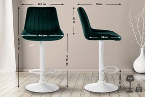 2x Barová stolička Toni - zamat, biely rám Zelená