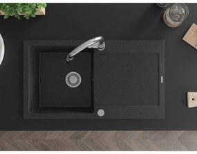 Mexen Leo, 1-komorový granitový drez 900x500x190 mm a drezová batéria Elia, čierna-strieborná metalíza, 6501-73-670101-00