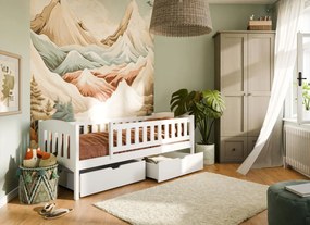 Detská posteľ z masívu borovice so šuplíkmi GANDALF - 200x90 cm - BIELA