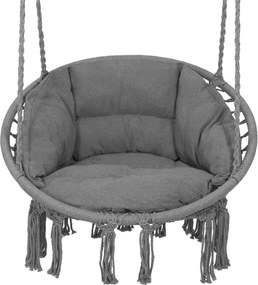 Springos Bocianie hniezdo so strapcami – závesné kreslo s vankúšom grafit SPR0046