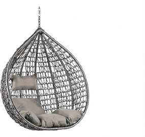 Sivé závesné kreslo KOKON bez stojanu, svetlý vankúš