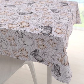 Biante Detský bavlnený štvorcový obrus Sandra SA-335 Africké zvieratká na sivom zebrovanom 130x130 cm
