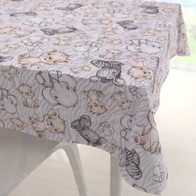 Biante Detský bavlnený štvorcový obrus Sandra SA-335 Africké zvieratká na sivom zebrovanom 150x150 cm