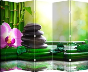 Paraván - Masážne kamene a orchidey na vode (210x170 cm)