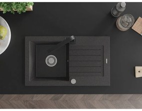 Mexen Pablo, granitový drez 752x436x161 mm, 1-komorový a čierna batéria Rita, čierna škvrnitá, 6510-76-670300-70