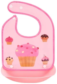 Silikónový podbradník s vreckom Muffin, ružový