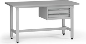 Výškovo nastaviteľný dielenský stôl G5, 1500 x 750 x 800-1000 mm, 1x kontajner, 2 zásuvky, sivá