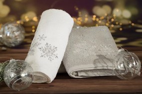 Bavlnený vianočný uterák  sivý s jemnou striebornou vyšívkou