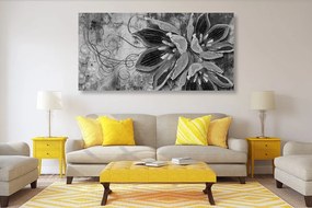 Obraz kvety s perlami v čiernobielom prevedení Varianta: 100x50