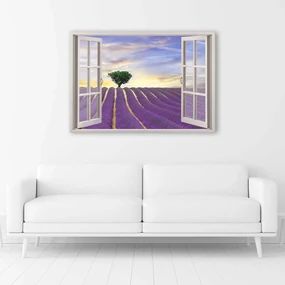 Gario Obraz na plátne Okno - levanduľové pole Rozmery: 120 x 80 cm